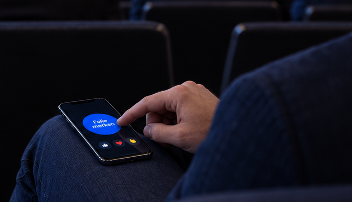 Detailaufnahme: Finger tippt auf den Folie-merken-Button